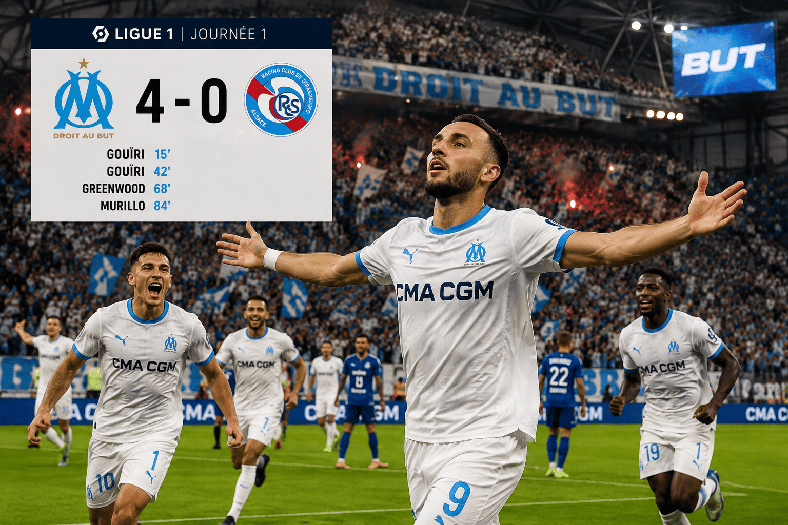 L'OM démarre fort avec une victoire 4-0 contre Strasbourg